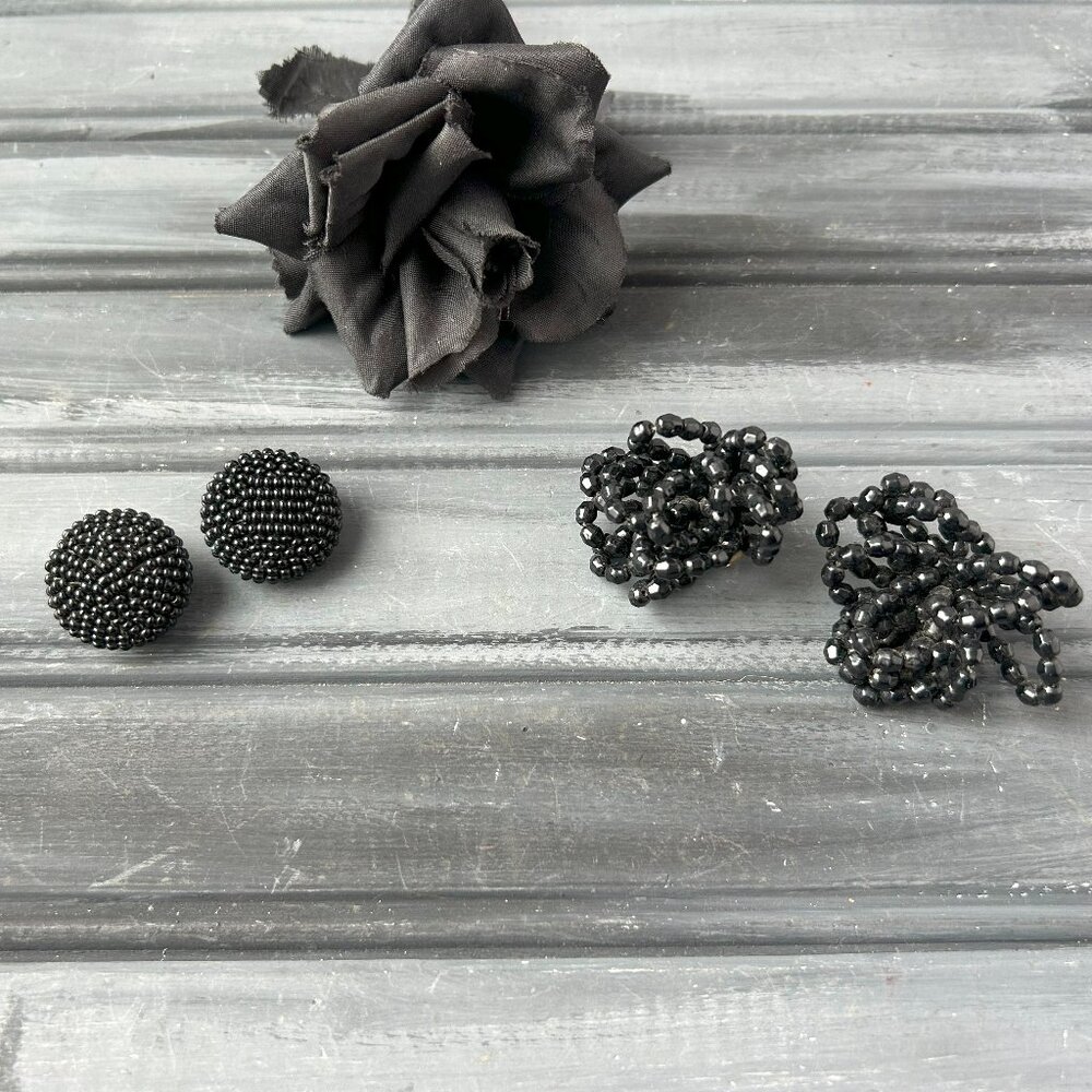 Black Bead Clip-on Earrings